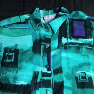 Vintage CB Elements Abstract Geometric Button Shirt Short Sleeve